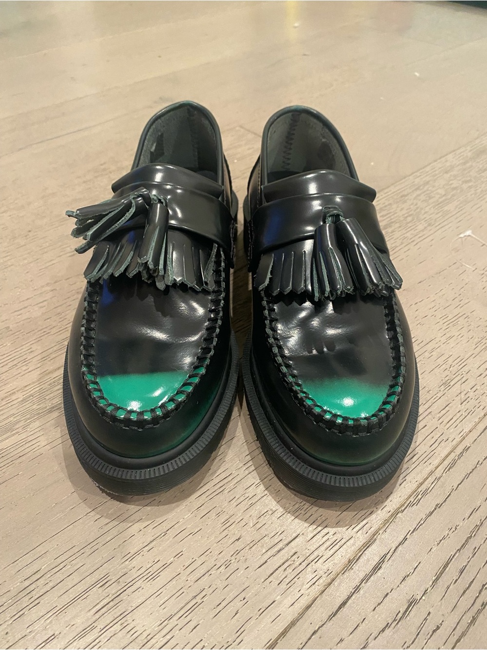 Dr. Martens Black Loafers with Green Toe Accents